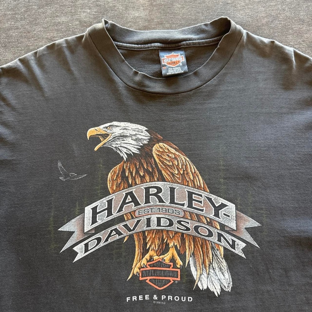 Vintage 1998 Harley Davidson Free & Proud Eagle T-Shirt Mens XL Patton Alabama